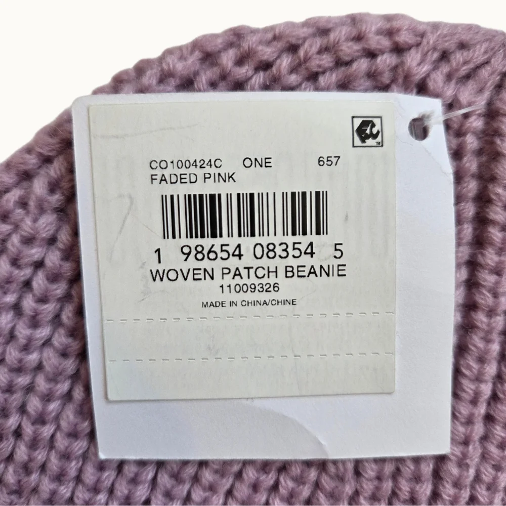 NWT Coach Faded Pink Ribbed Knit Beanie with Woven Logo Patch - Picture 4 of 5